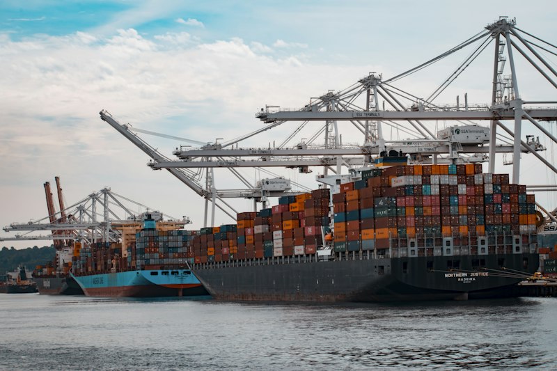 Intermodal container freight port and shipping logistics